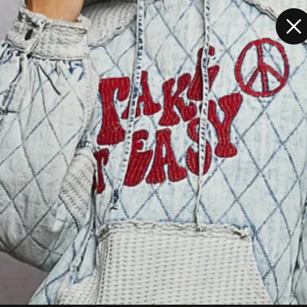 POL Light Blue Quilted Puffer Jacket with Red Accents